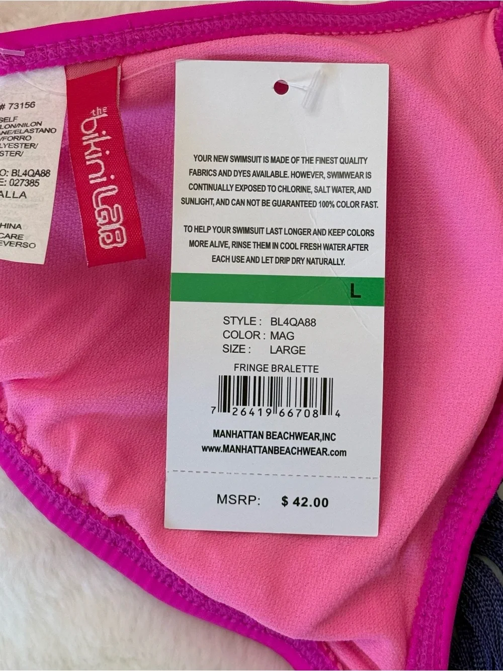 NWT The Bikini Lab Fringe Bralette Bikini Top Pink Purple Size Large